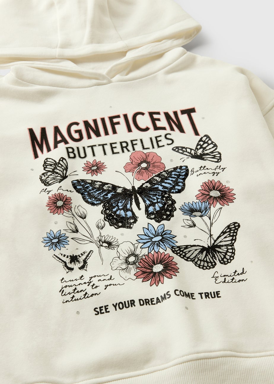 Girls Cream Butterfly Hoodie & Flare Set (7-15yrs)