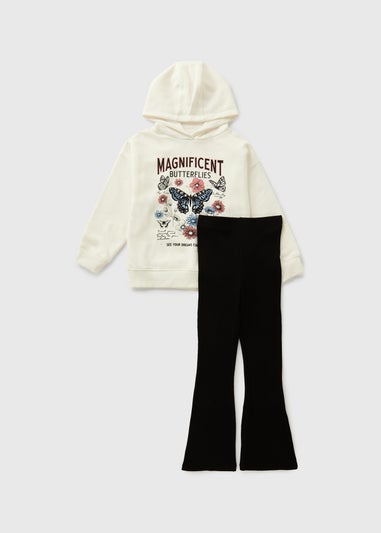 Girls Cream Butterfly Hoodie & Flare Set (7-15yrs)