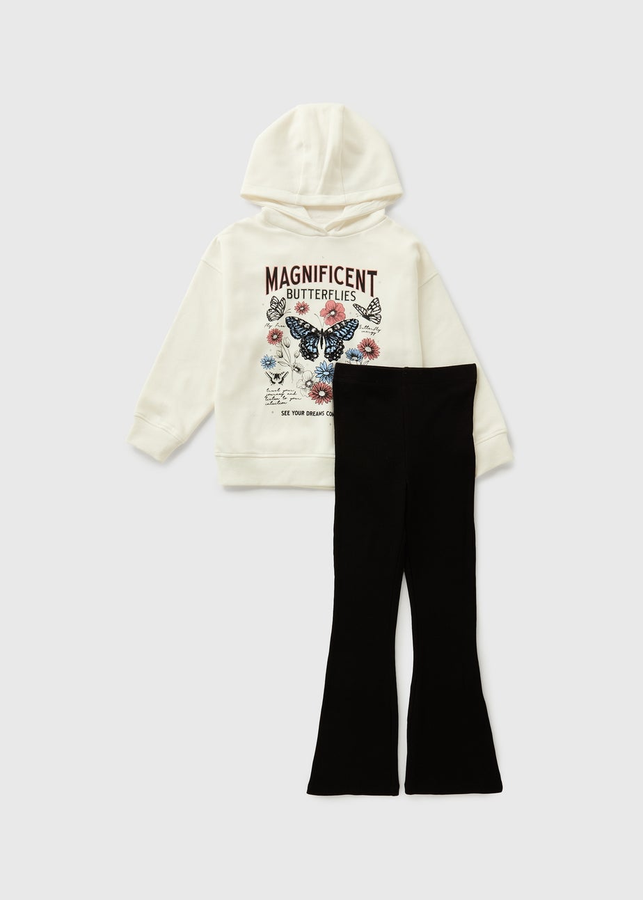 Girls Cream Butterfly Hoodie & Flare Set (7-15yrs)