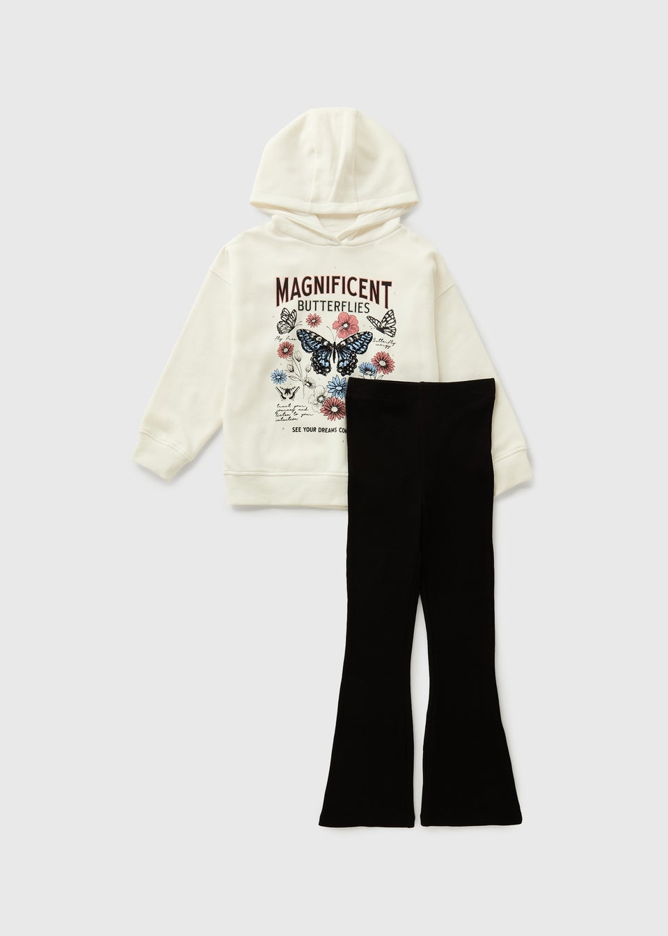Girls Cream Butterfly Hoodie & Flare Set (7-15yrs)