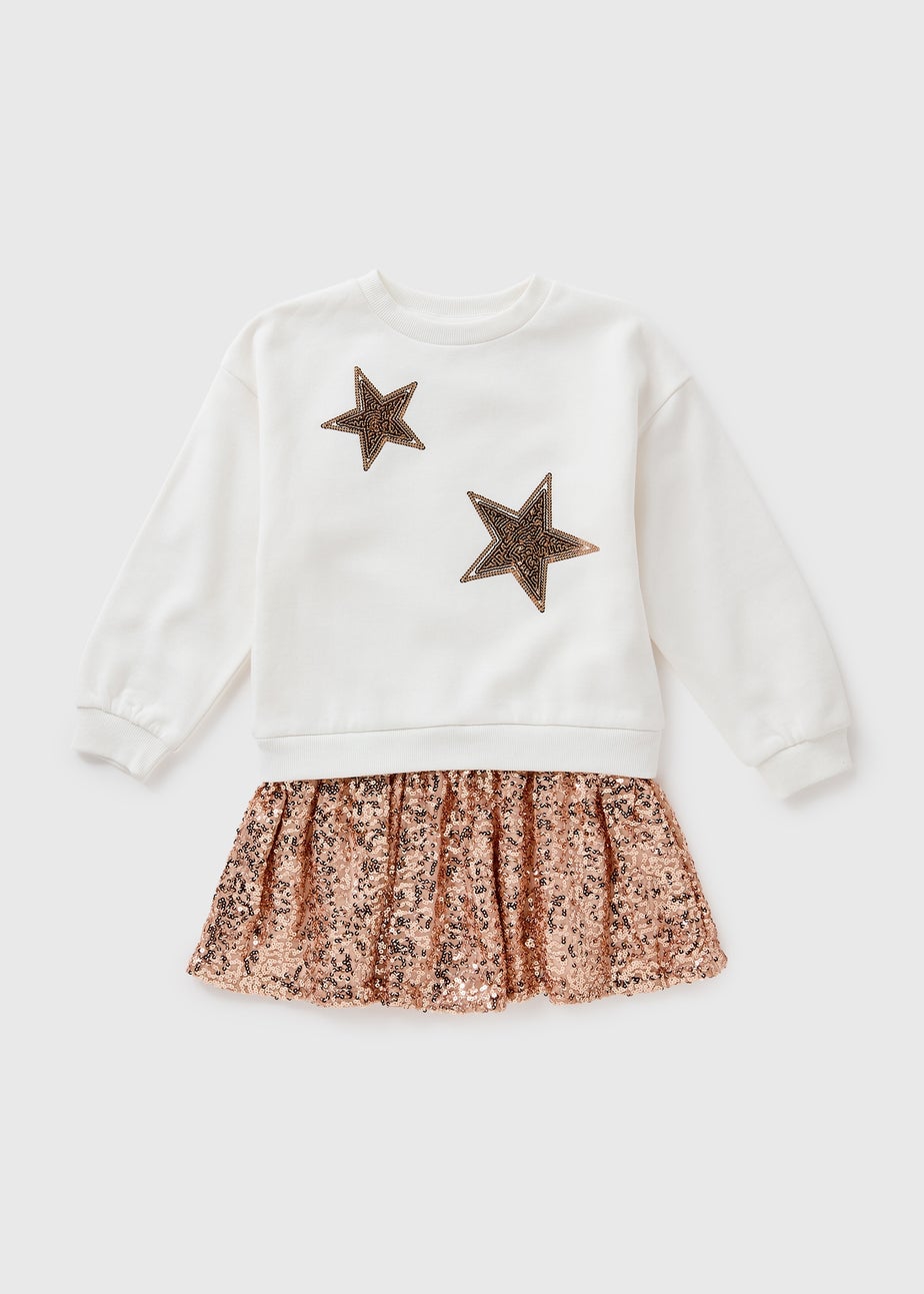 Girls Cream Star Sequin Sweater Dress (7-15yrs)