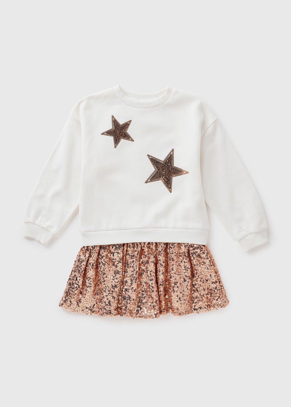 Girls Cream Star Sequin Sweater Dress (7-15yrs)