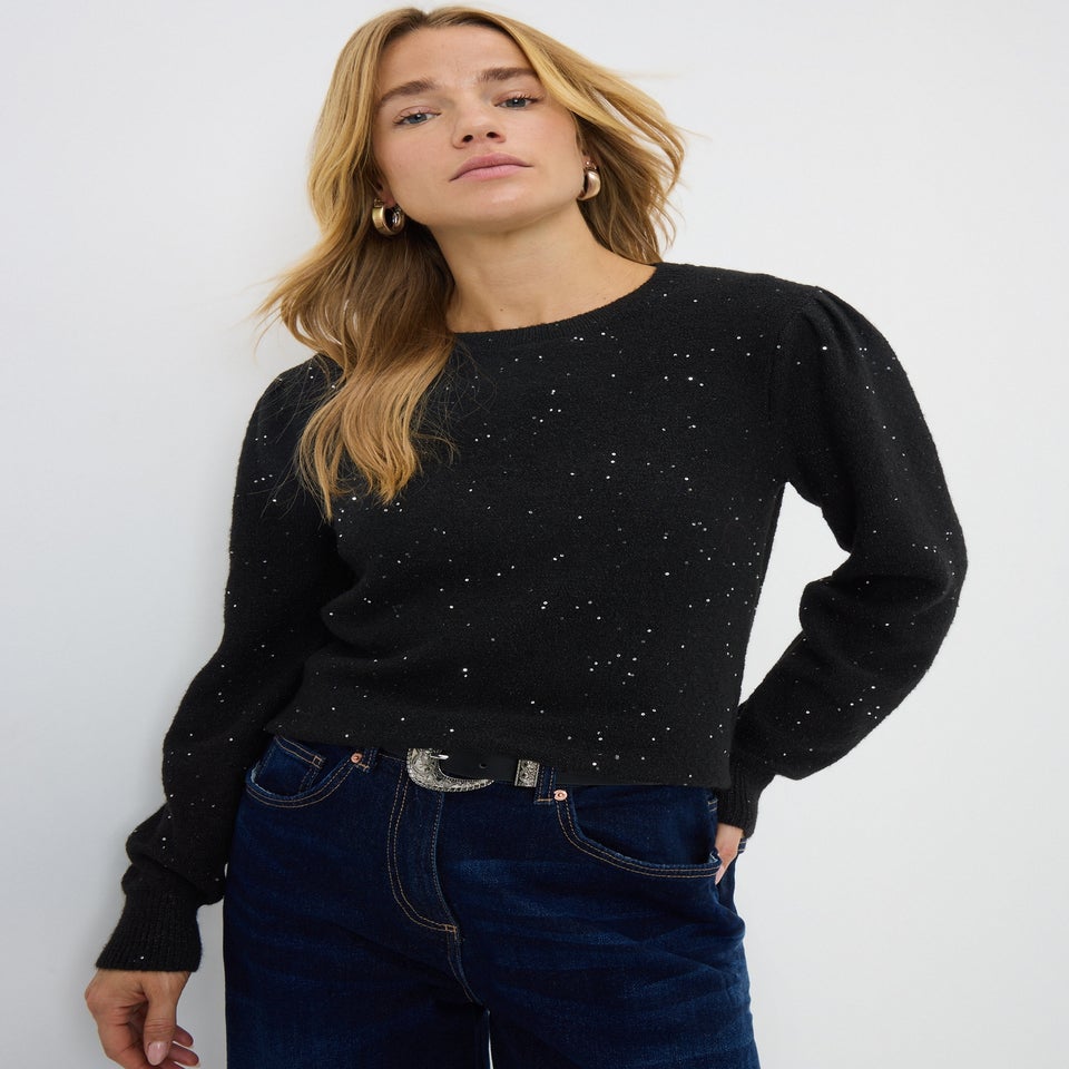 Black Sequin Yarn Jumper