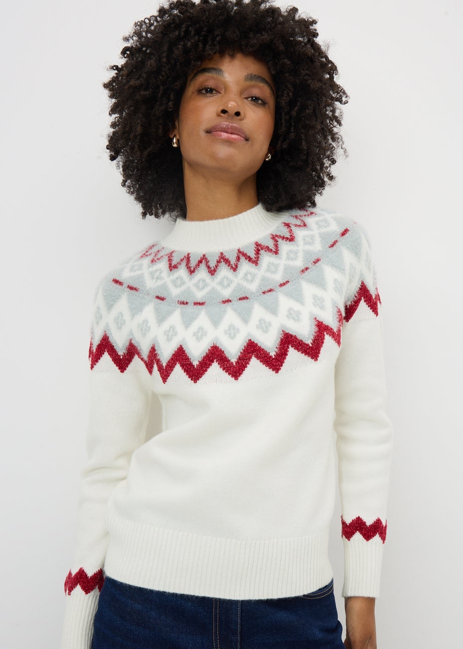 White Fluffy Fairisle Jumper