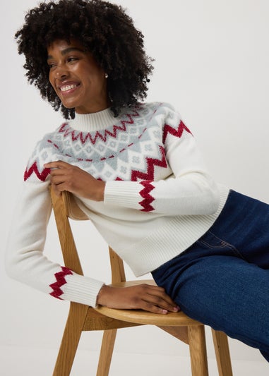 White Fluffy Fairisle Jumper