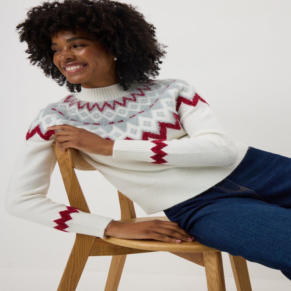 White Fluffy Fairisle Jumper