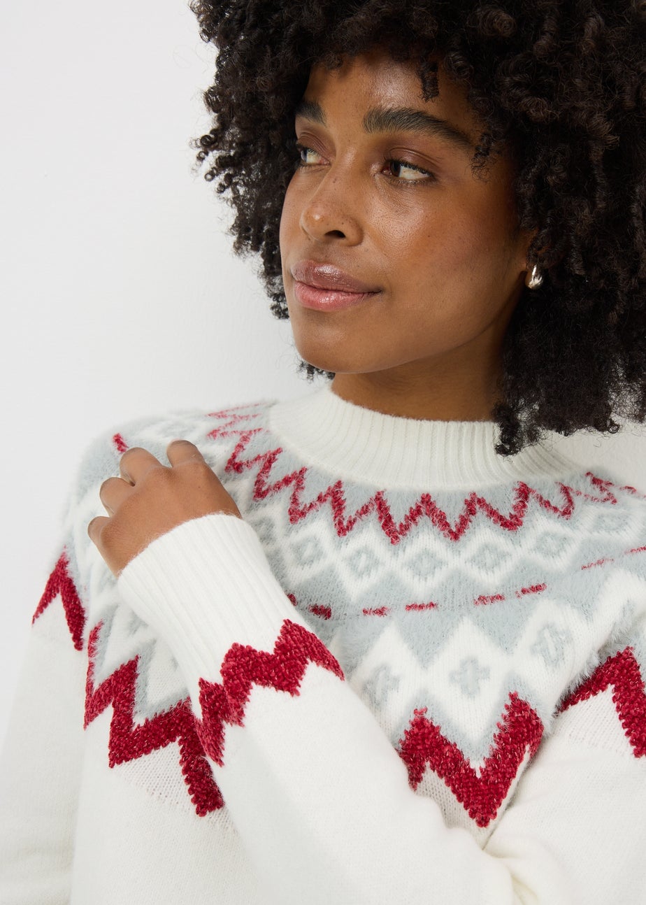 White Fluffy Fairisle Jumper