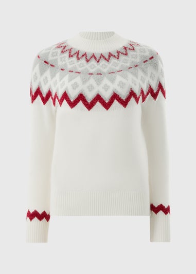 White Fluffy Fairisle Jumper