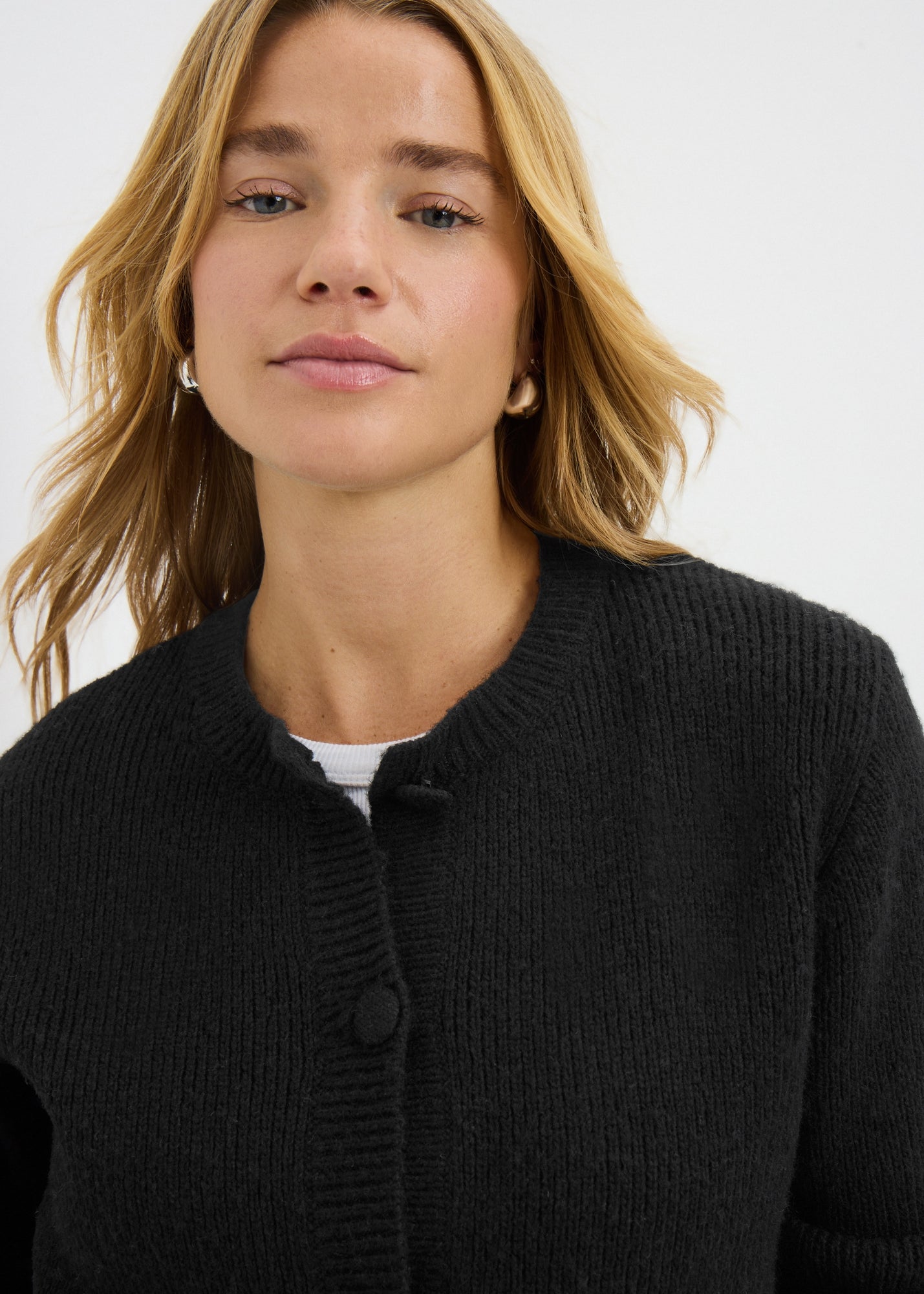 Black Button Crew Neck Cardigan - Matalan