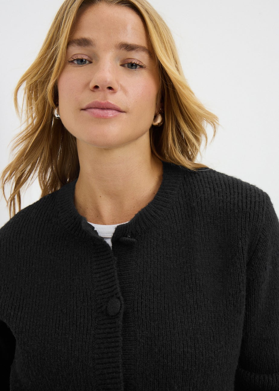 Black Button Crew Neck Cardigan