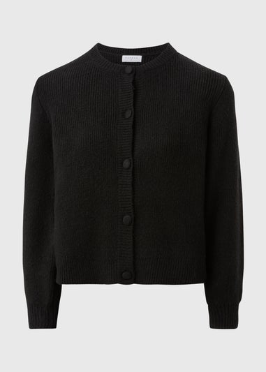 Black Button Crew Neck Cardigan