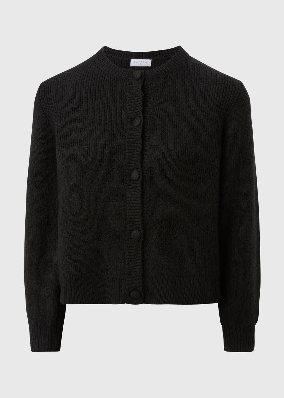 Black Button Crew Neck Cardigan