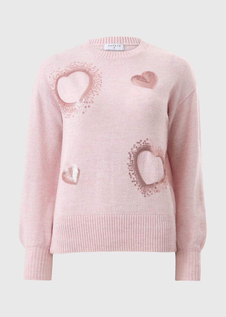 Light Pink Sequin Heart Jumper