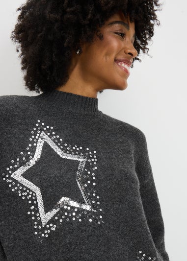 Charcoal Star Tunic Knitted Dress