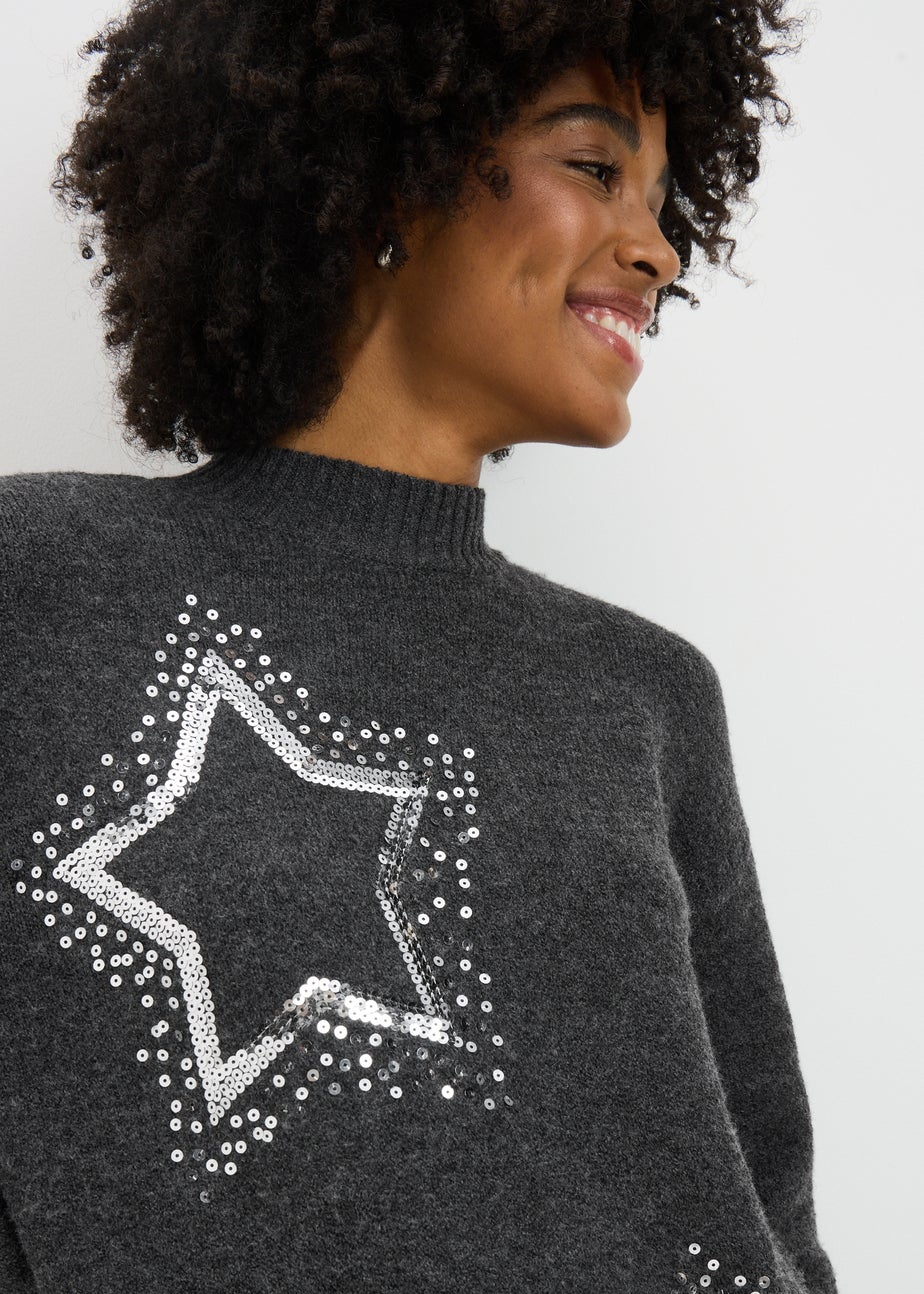 Charcoal Star Tunic Knitted Dress