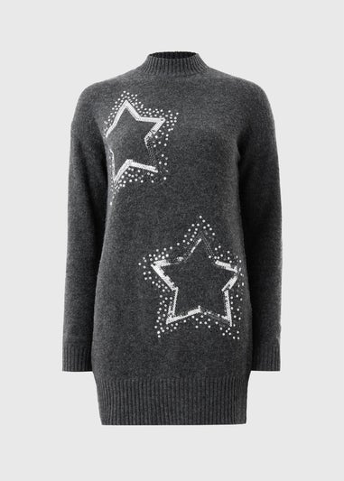 Charcoal Star Tunic Knitted Dress