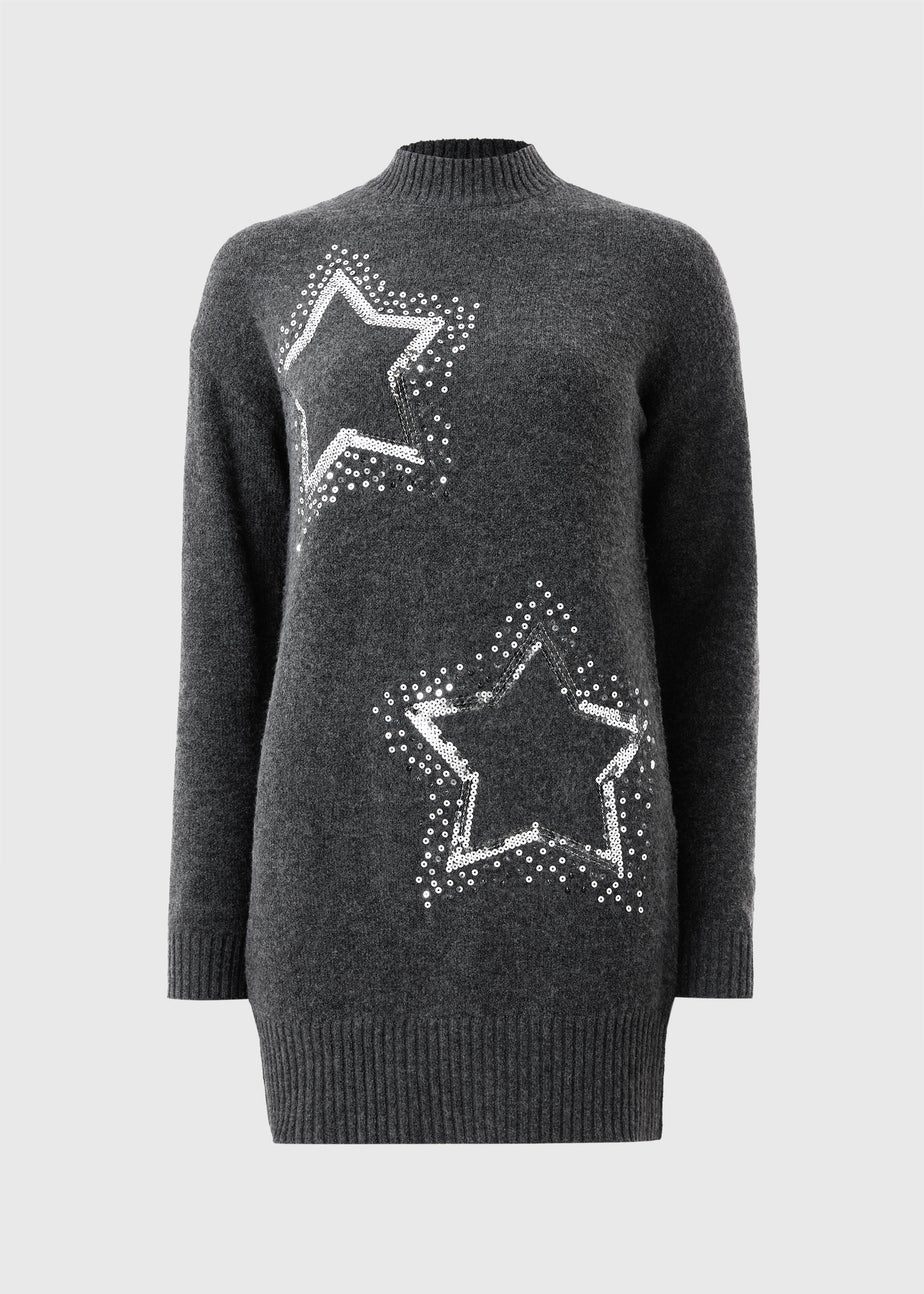 Charcoal Star Tunic Knitted Dress