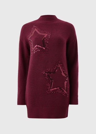 Burgundy Sequin Star Tunic Jumper Dress