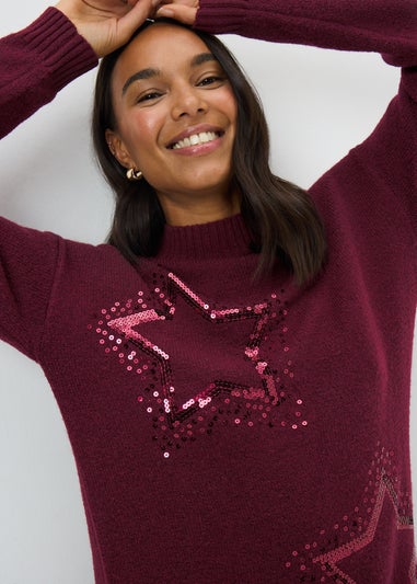 Burgundy Sequin Star Tunic Jumper Dress