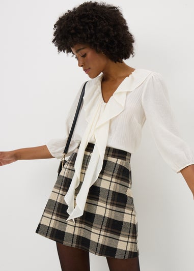 Black Check Flare Mini Skirt