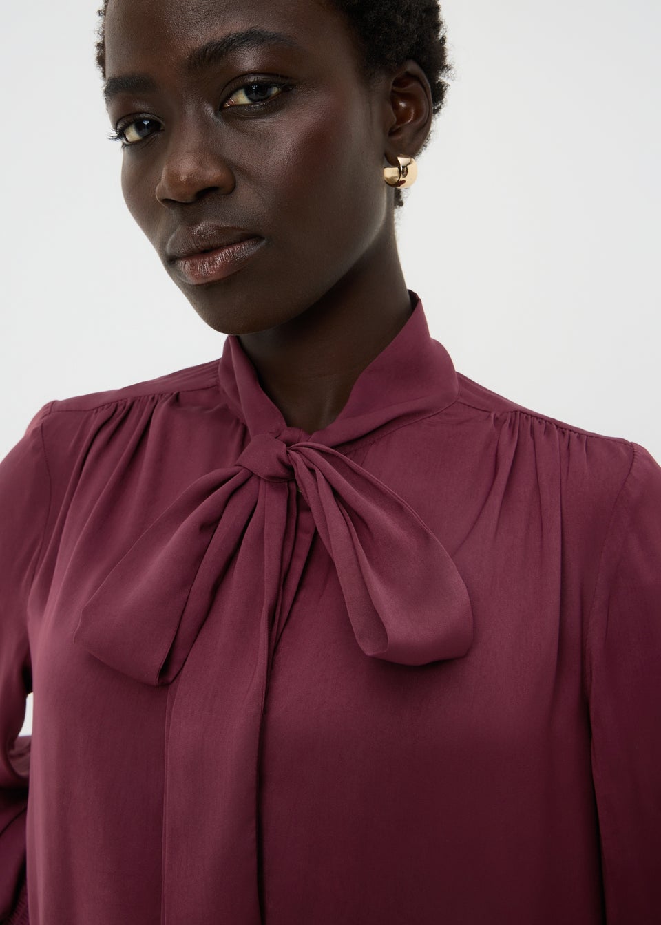 Burgundy Tie Neck Satin Mini Dress