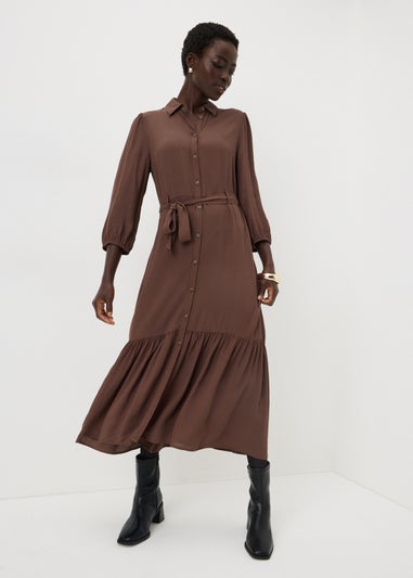 Brown Midi Shirt Dress