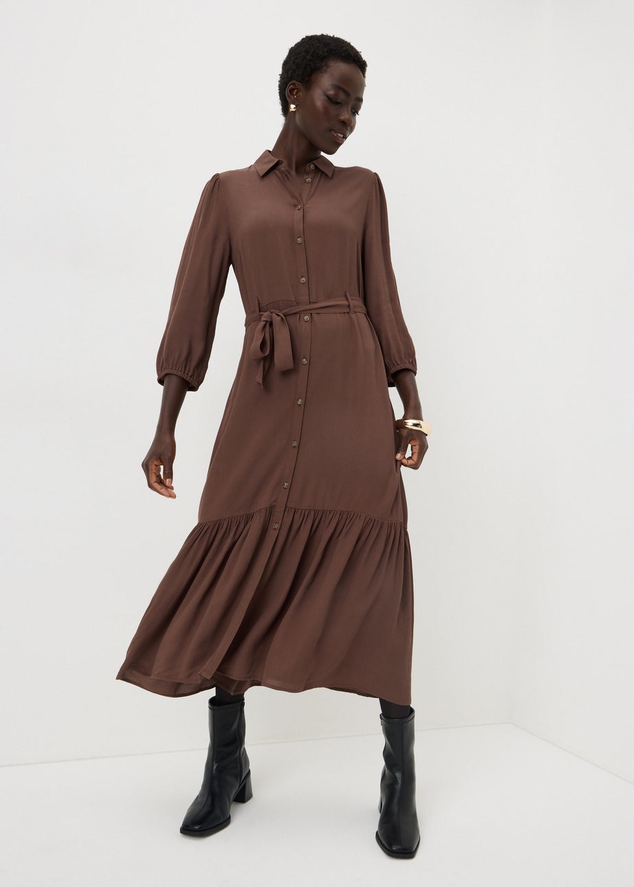 Brown Midi Shirt Dress