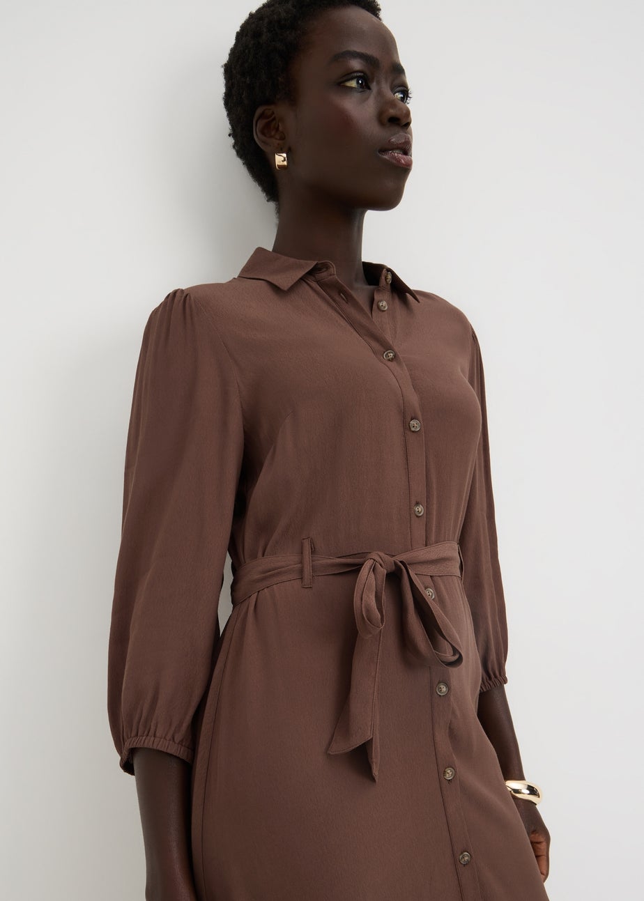 Brown Midi Shirt Dress