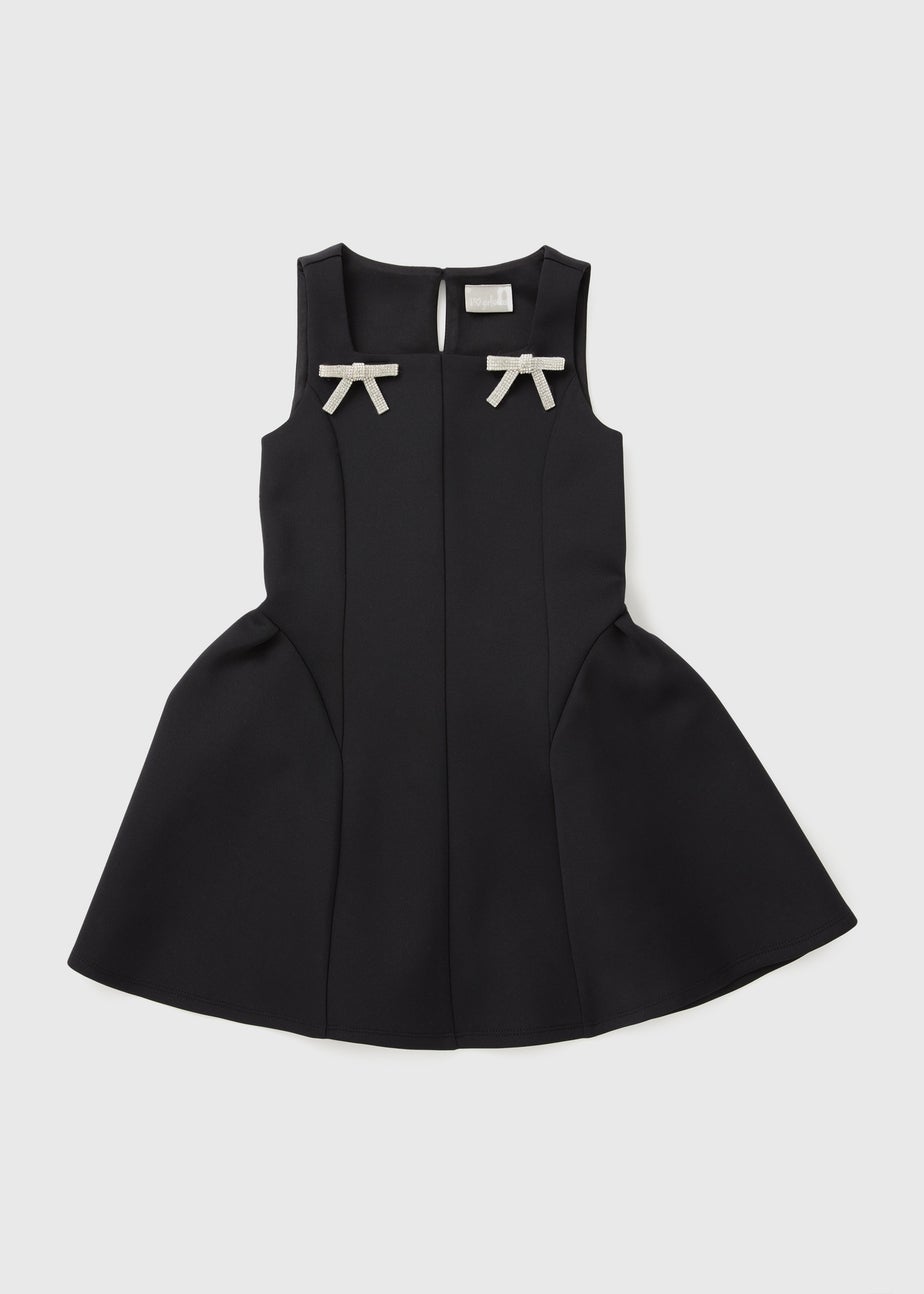 Girls Black Bow Scuba Dress (7-15yrs)
