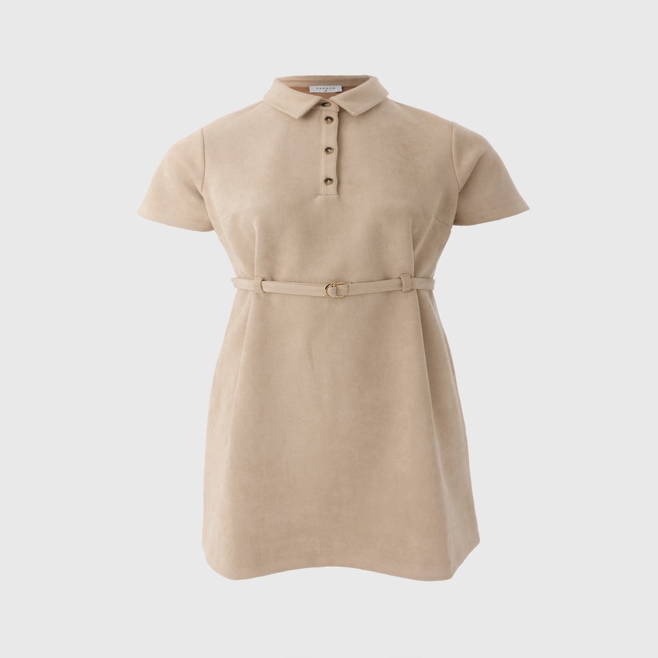 Camel Suedette Belted Mini Dress
