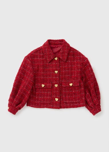 Girls Red Boucle Check Jacket (7-15yrs)