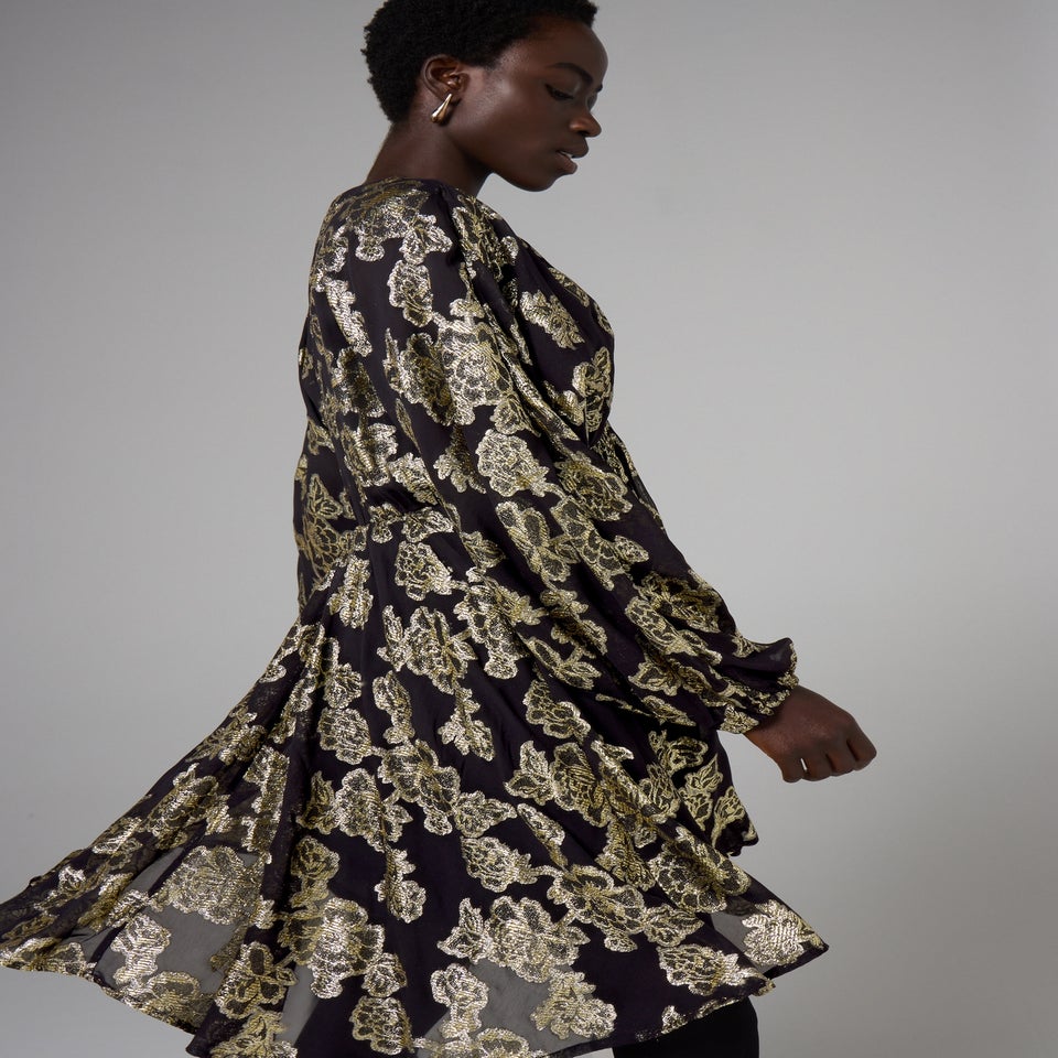 Et Vous Gold Jacquard Floral Mini Dress