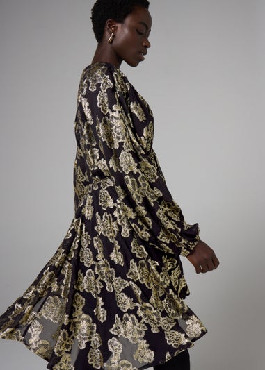 Et Vous Gold Jacquard Floral Mini Dress