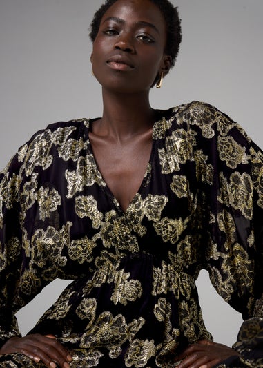 Et Vous Gold Jacquard Floral Mini Dress