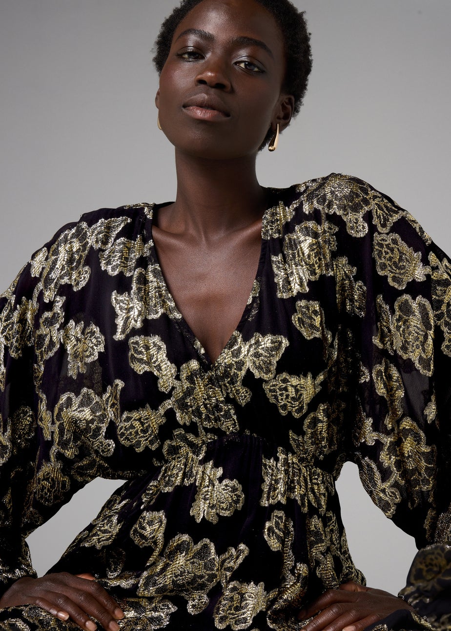 Et Vous Gold Jacquard Floral Mini Dress