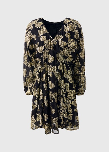 Et Vous Gold Jacquard Floral Mini Dress