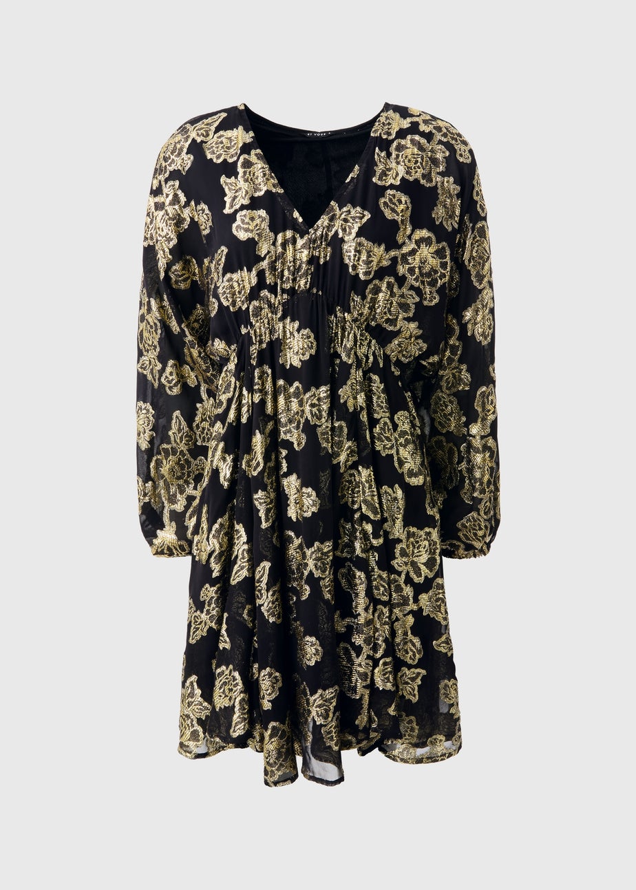 Et Vous Gold Jacquard Floral Mini Dress