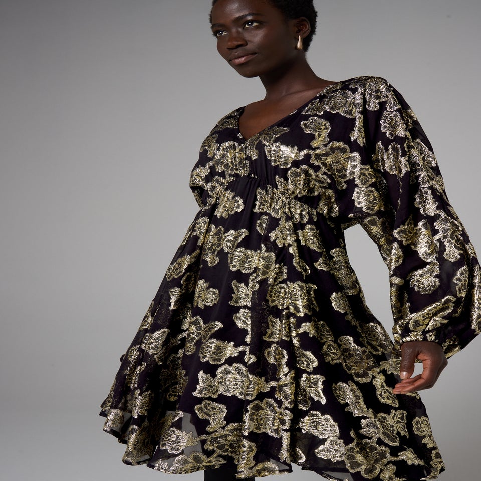Et Vous Gold Jacquard Floral Mini Dress