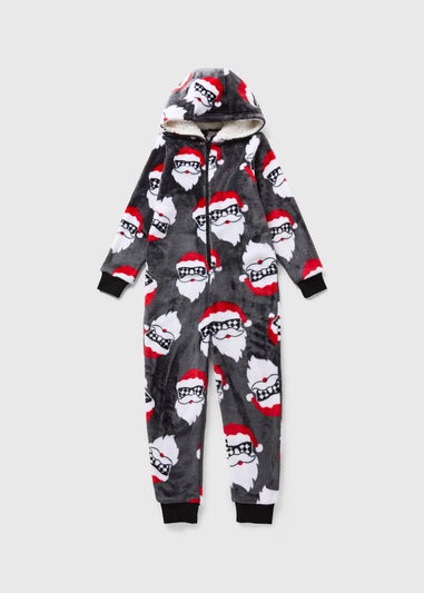 Boys Black Santa Christmas Onesie (7-13yrs)