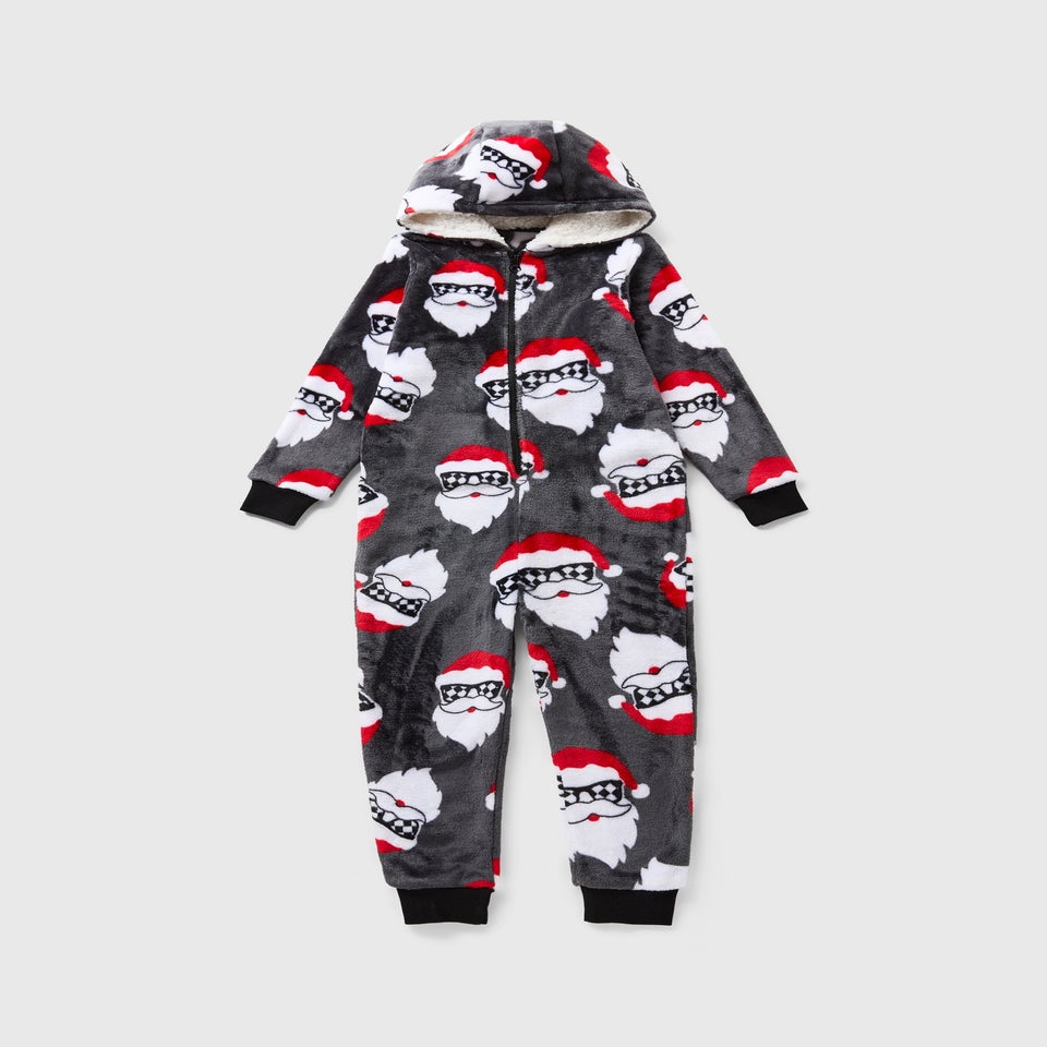 Boys Black Santa Christmas Onesie (7-13yrs)