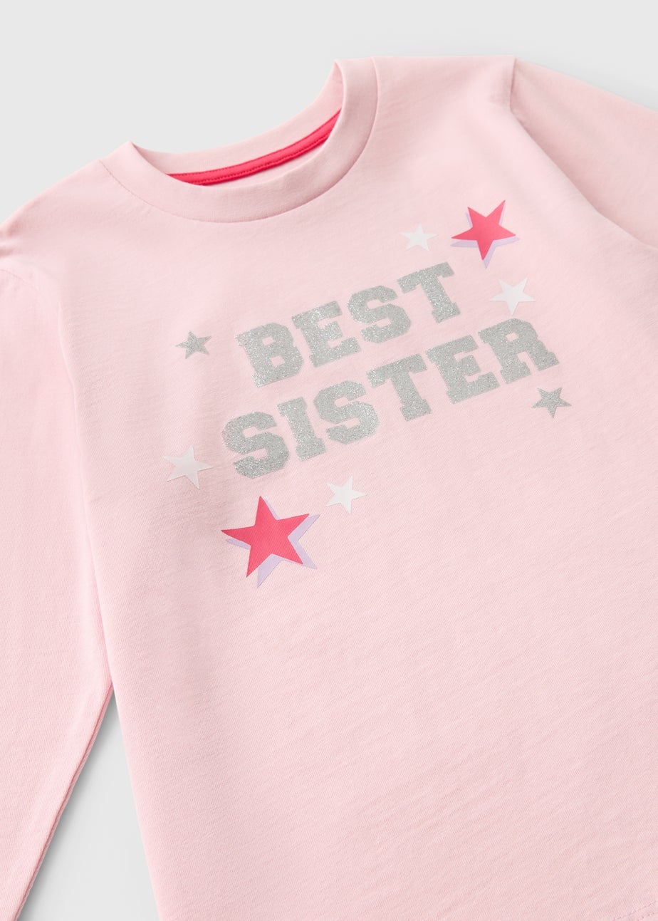 Girls Pink Best Sister Pyjama Set