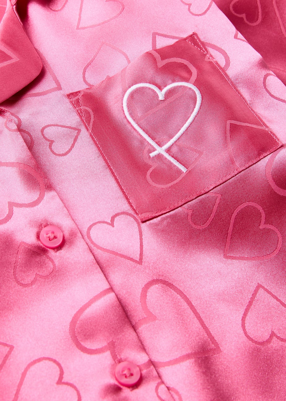 Girls Pink Heart Satin Pyjama Set (7-13yrs)