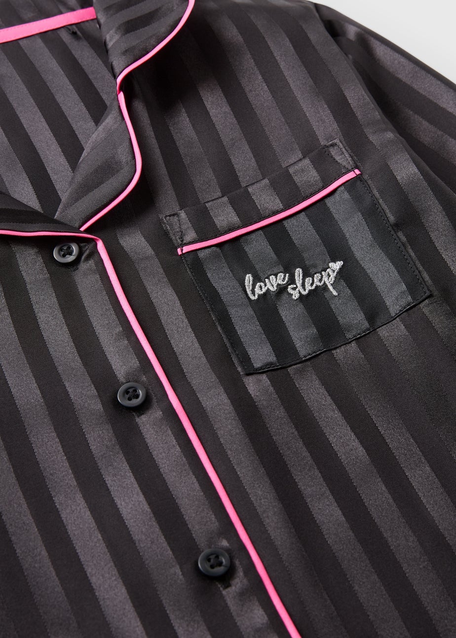 Girls Black Satin Jacquard Pyjama Set (4-13yrs)