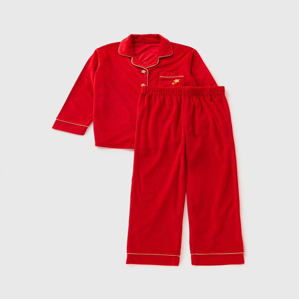 Girls Red Velour Christmas Button Up Pyjamas (7-13yrs)