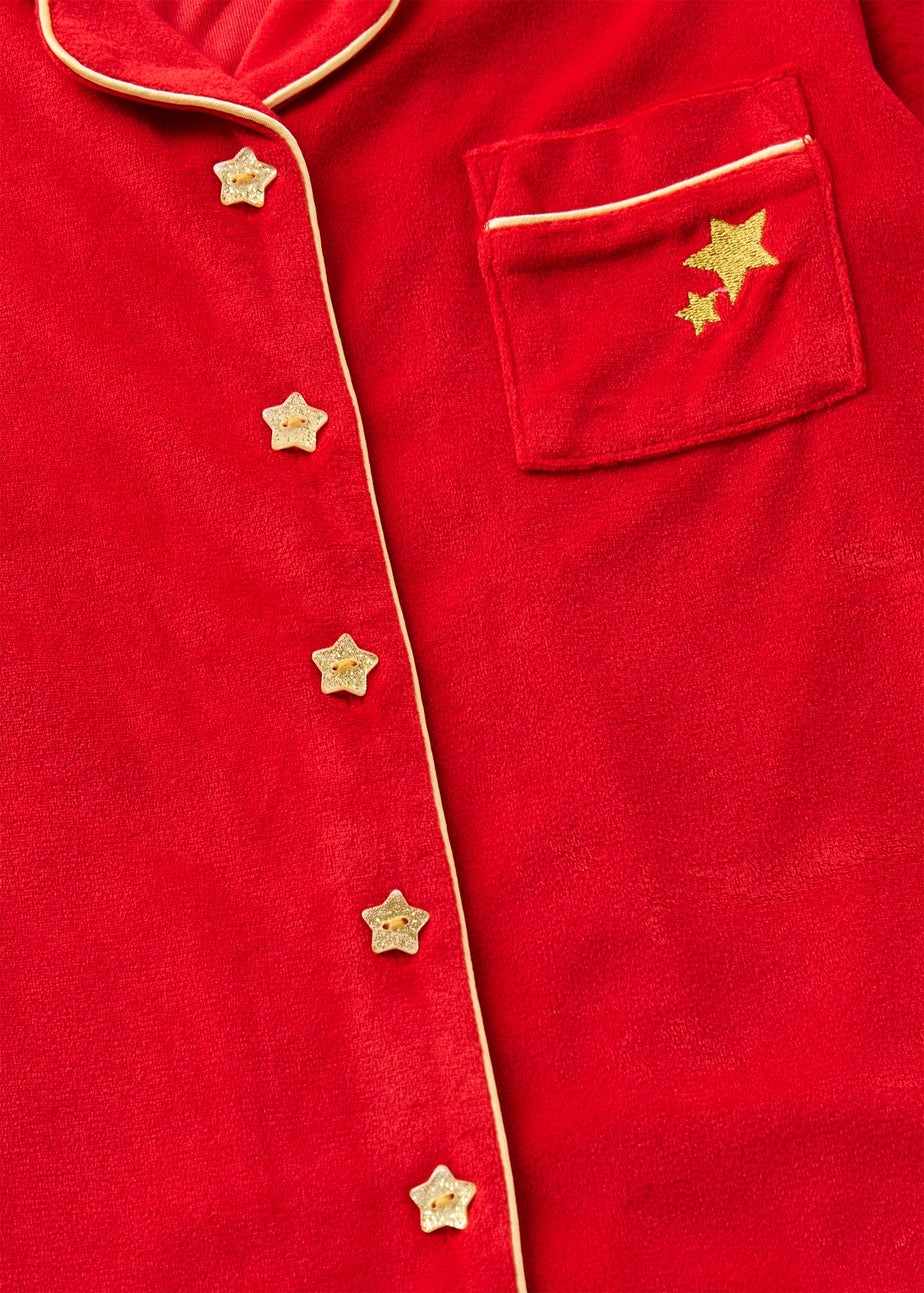 Girls Red Velour Christmas Button Up Pyjamas (7-13yrs)