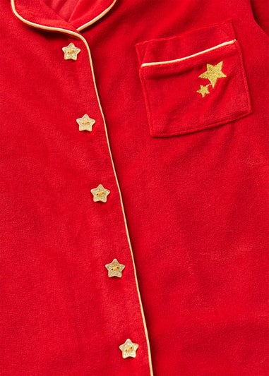 Girls Red Velour Christmas Button Up Pyjamas (7-13yrs)