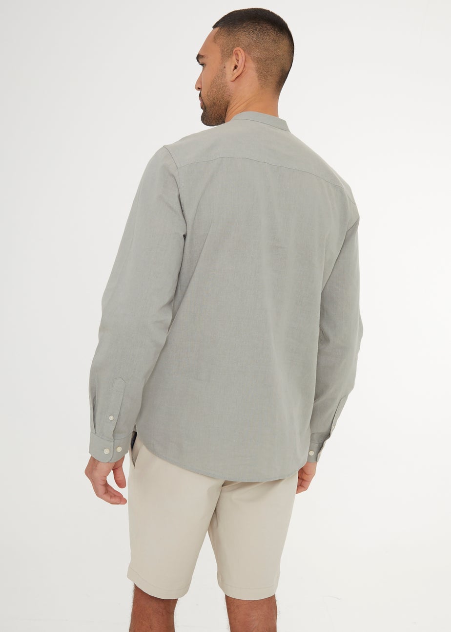 Threadbare Soft Green Linen Blend Long Sleeve Grandad Collar Shirt