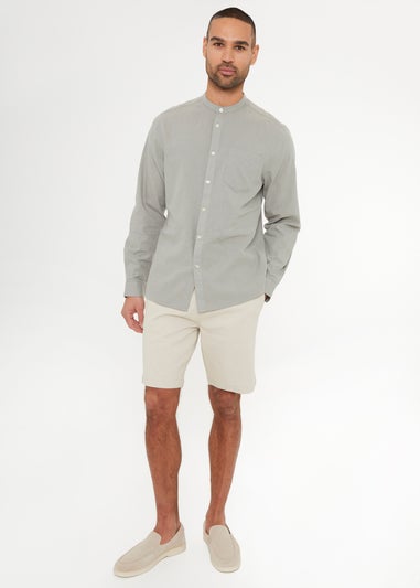 Threadbare Soft Green Linen Blend Long Sleeve Grandad Collar Shirt