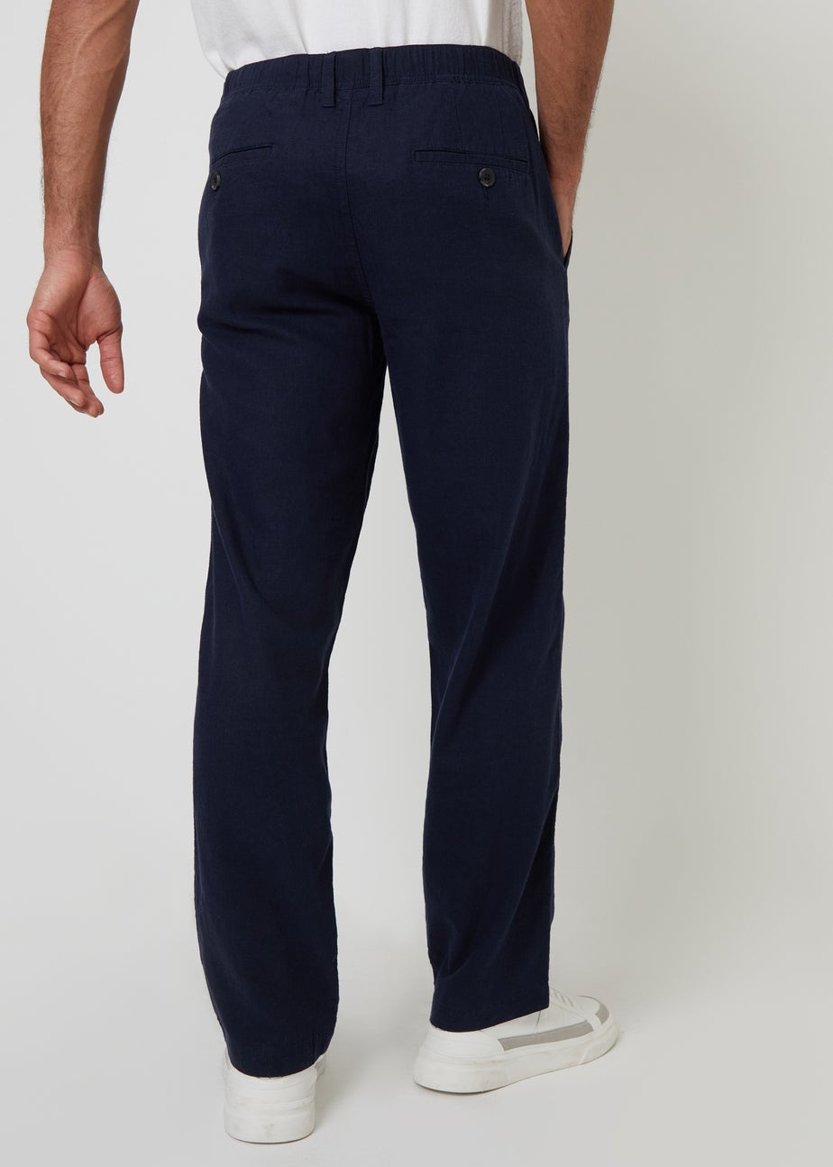 Threadbare Navy Annual Linen Blend Casual Trousers