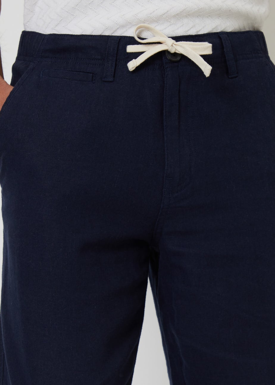Threadbare Navy Annual Linen Blend Casual Trousers
